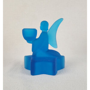 Vintage LE Smith Blue Satin Glass Angel Candle Holder